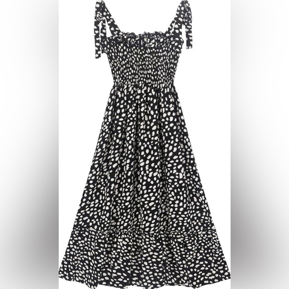 R. Vivimos Boho Smocked Black Polka Dot Ruffle Dress Sz. XL 16-18 - Picture 2 of 10